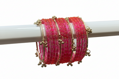 Viral Kashmiri Ghungroo Glass Bangle Set- Cute Pink 2 dozen