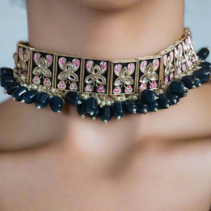 Beautiful Meenakari Choker Necklace with Earrings and MaangTika