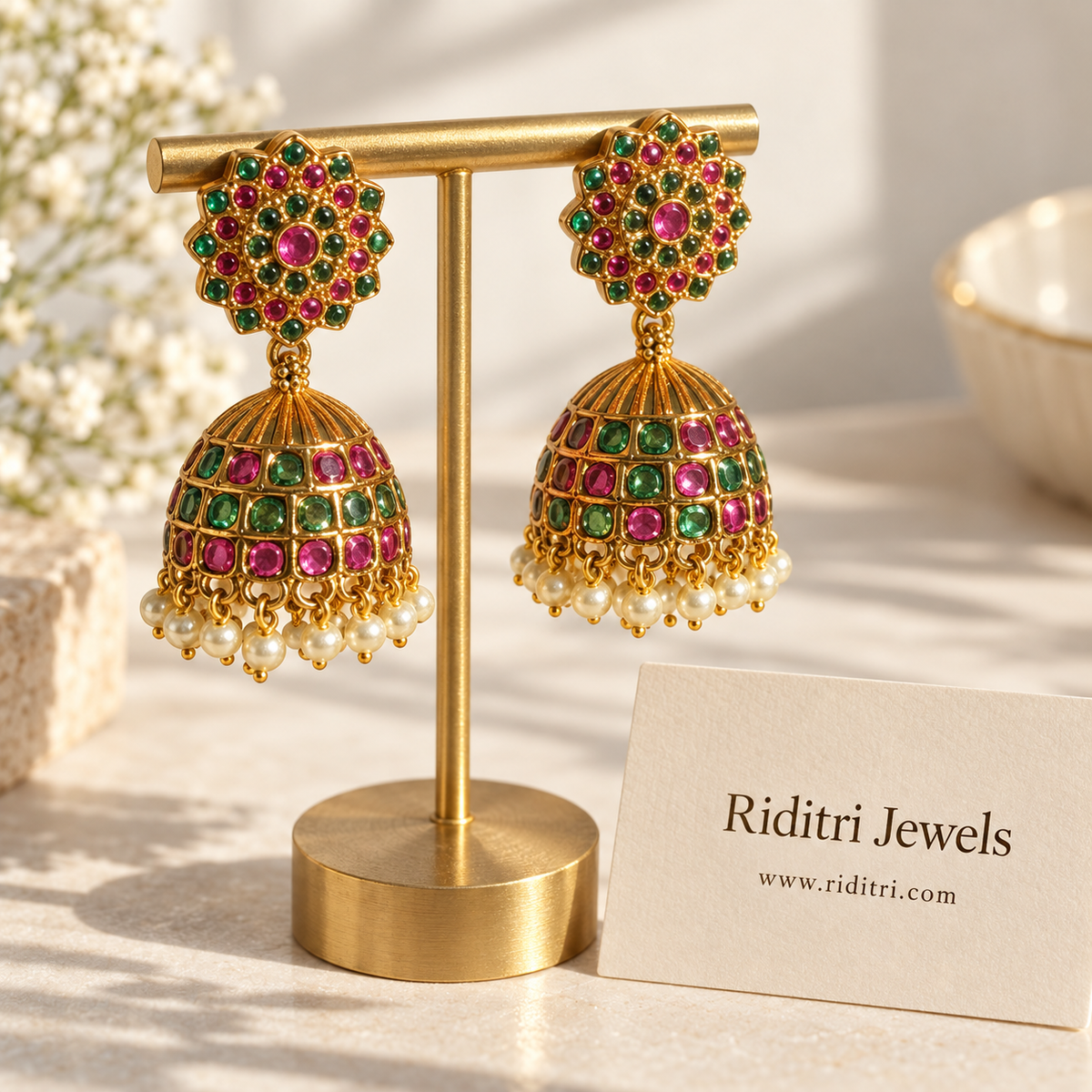 Anarkali Ruby Green Jhumka