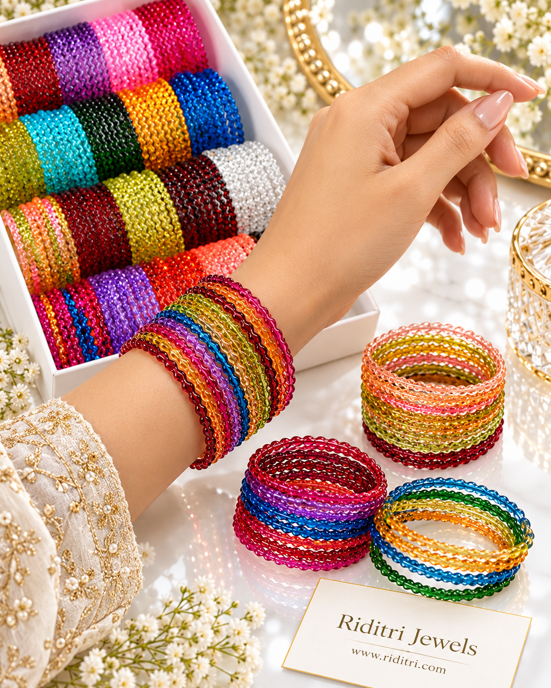 Viral Crystal Maggie Jelly Glass Bangles Box – 20 Colors