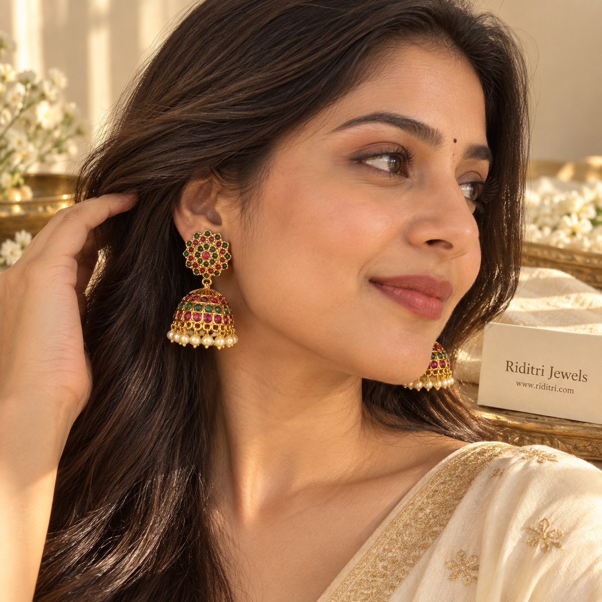 Anarkali Ruby Green Jhumka