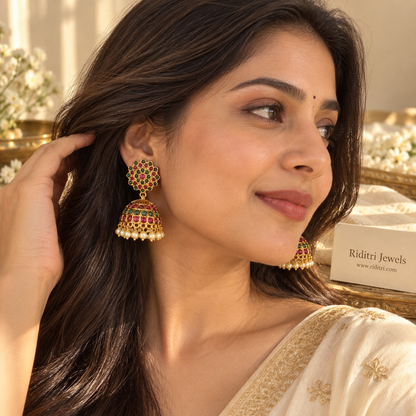 Anarkali Ruby Green Jhumka