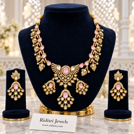 Shahzadi Kundan Necklace Set – Baby Pink