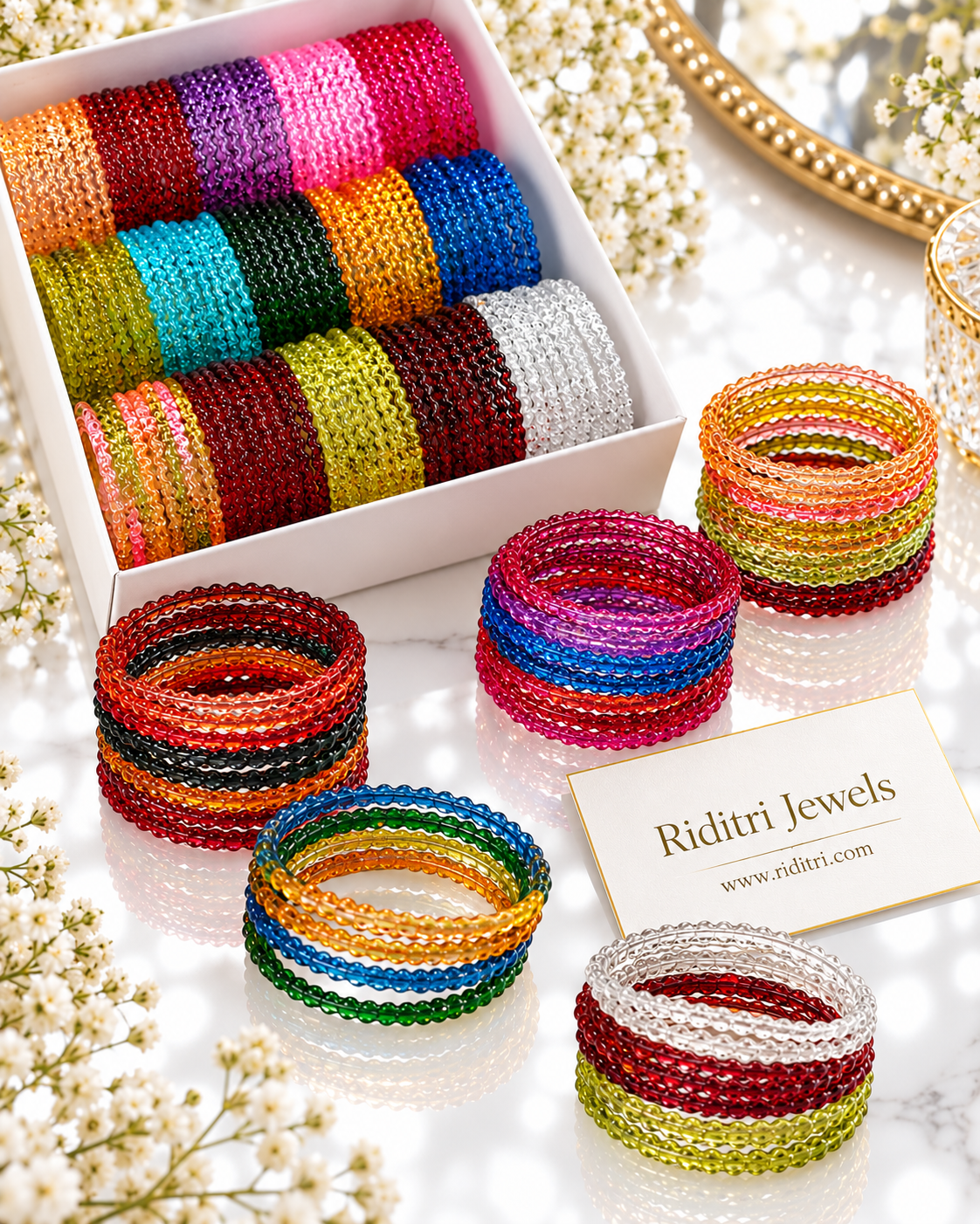 Viral Crystal Maggie Jelly Glass Bangles Box – 20 Colors