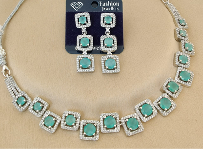American Diamond Necklace Set Mint Green