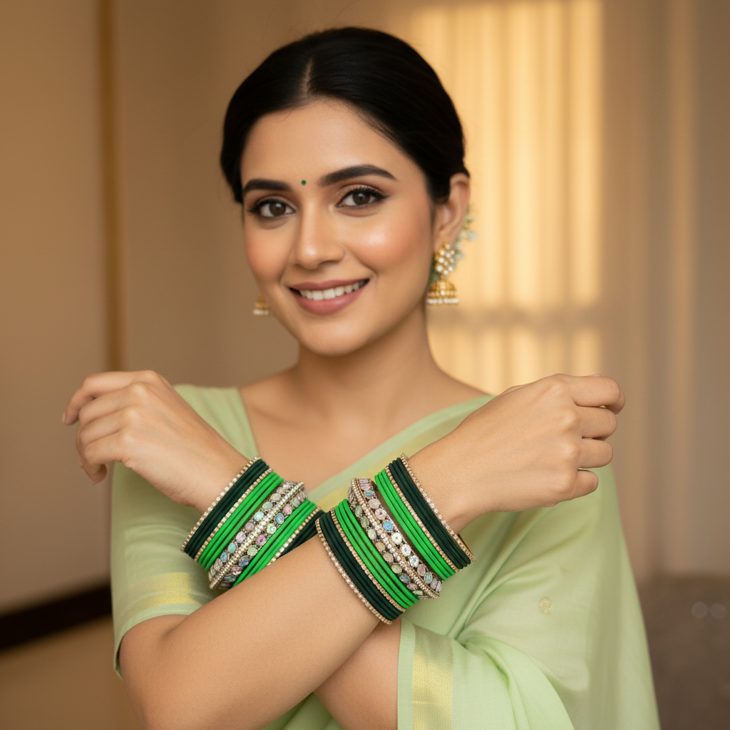 Green Metal Bangle Set_RDTLGDG
