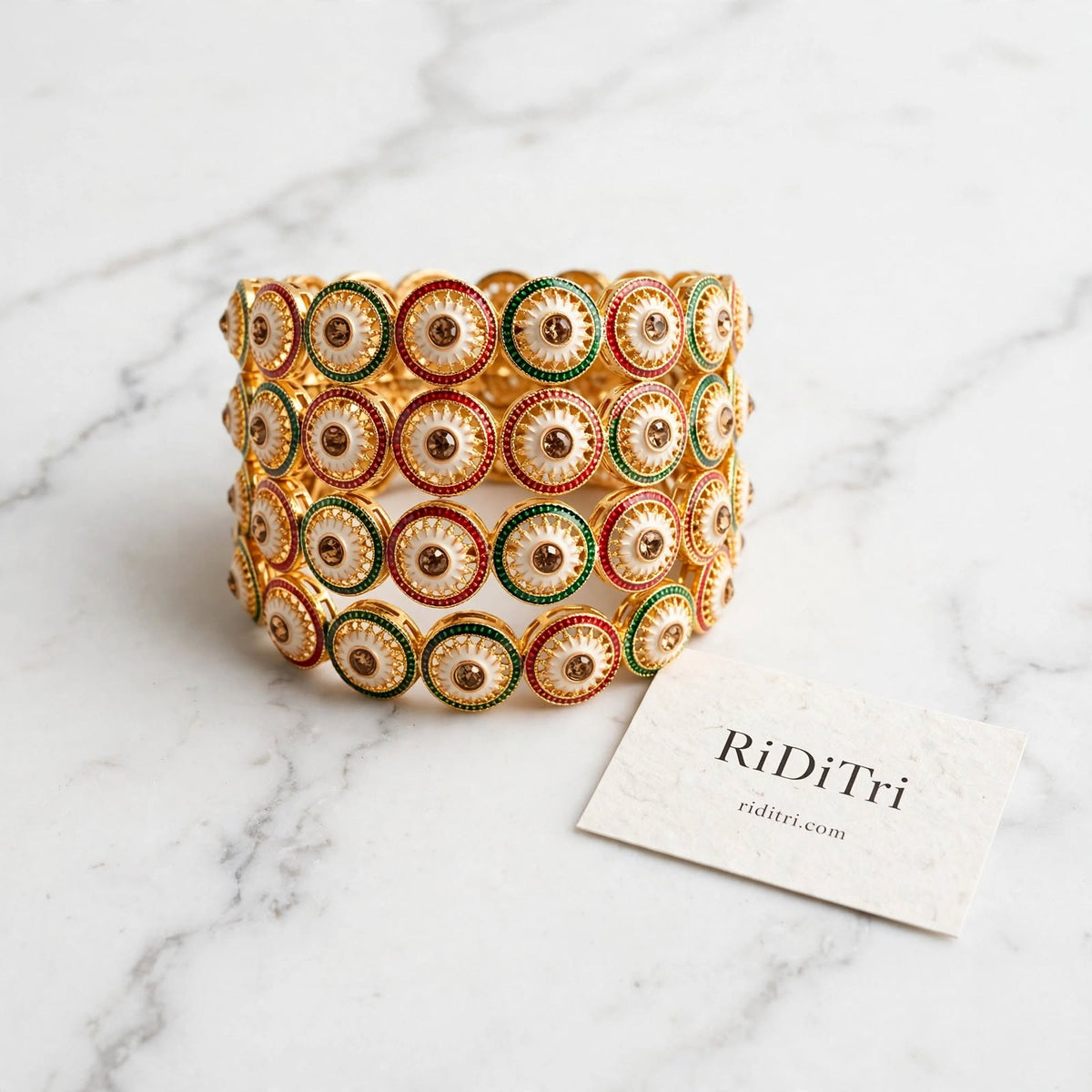 Chakra Red Green Gold Plated Bangles