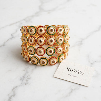 Chakra Red Green Gold Plated Bangles