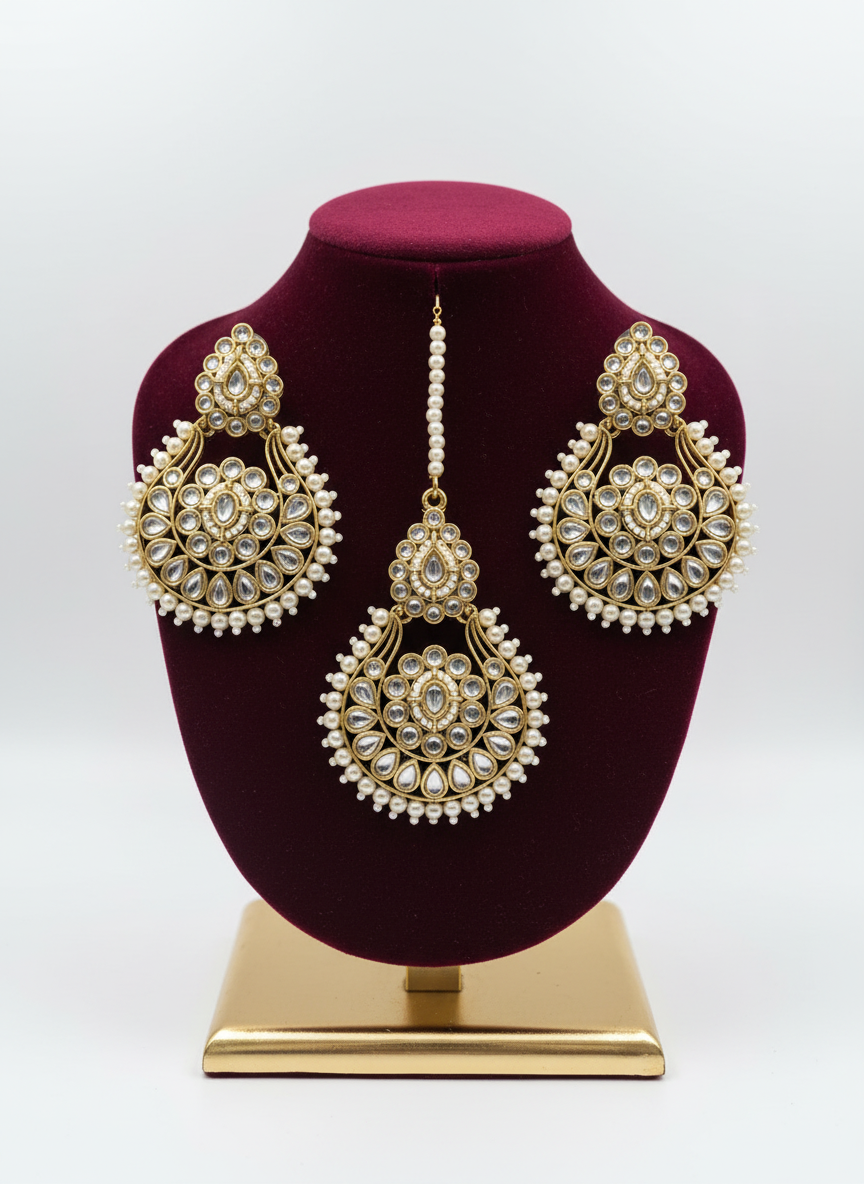 Mohini Earrings with Maang Tika