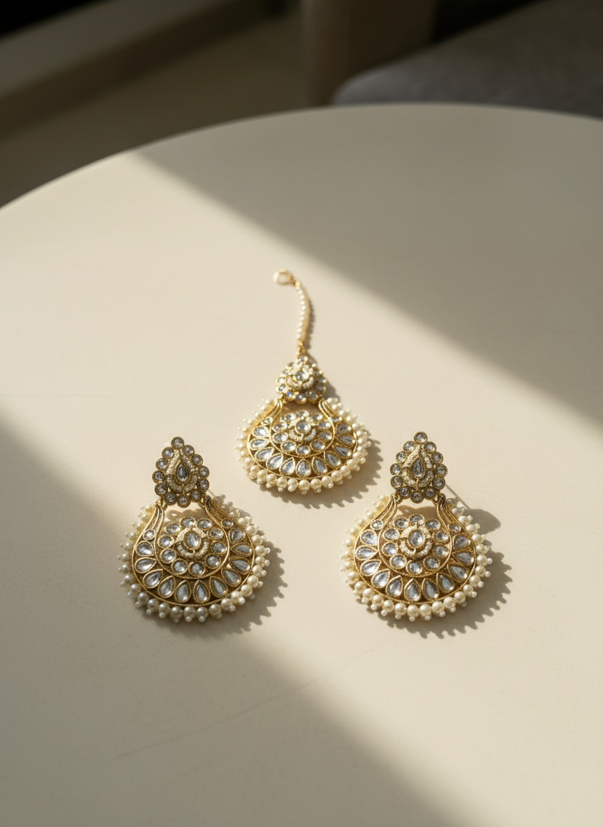 Mohini Earrings with Maang Tika