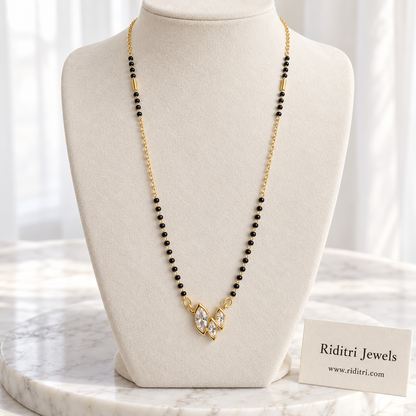 Titli anti-tarnish mangalsutra with three marquise AD stones in a butterfly-wing cluster