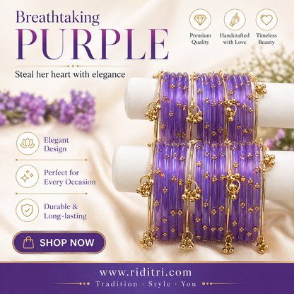Viral Raindrop Ghungru Glass Bangles-Purple