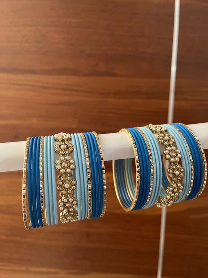 Blue Metal Bangle Set