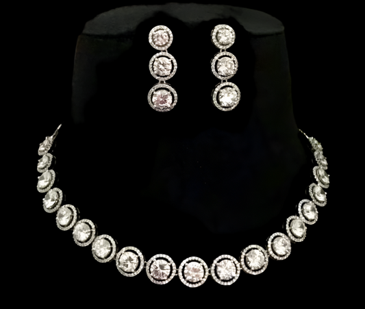American Diamond Necklace with Drop Earrings
