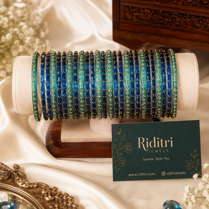 Viral Blue Raindrop Glass Bangles Set