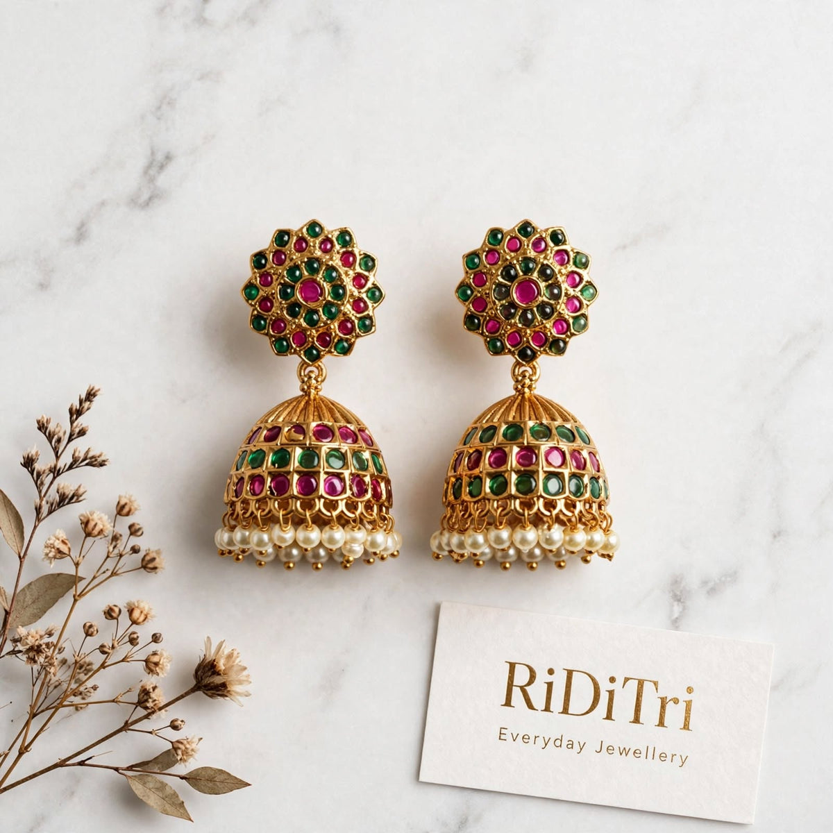 Anarkali Ruby Green Jhumka
