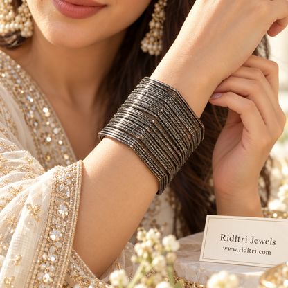 Hexagon Metal Bangles-Black