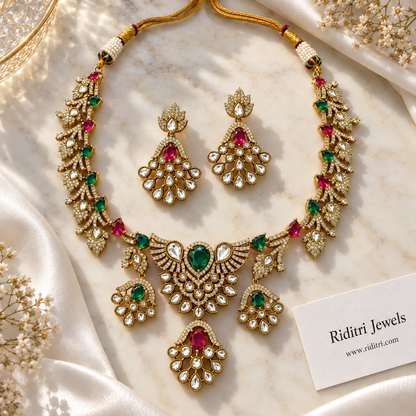 Shahzadi Kundan Necklace Set – Ruby & Green