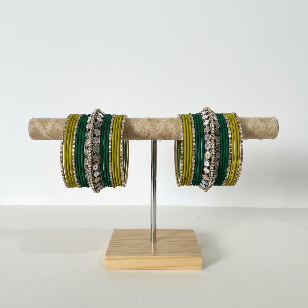 Green Metal Bangle Set_RDTLGG