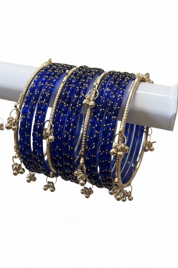 Viral Kashmiri Ghungroo Glass Bangle Set- Blue 2 Dozen