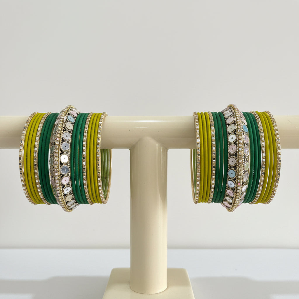 Green Metal Bangle Set_RDTLGG