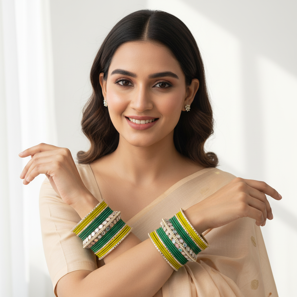 Green Metal Bangle Set_RDTLGG
