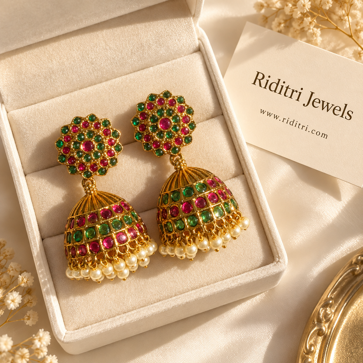 Anarkali Ruby Green Jhumka