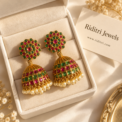 Anarkali Ruby Green Jhumka