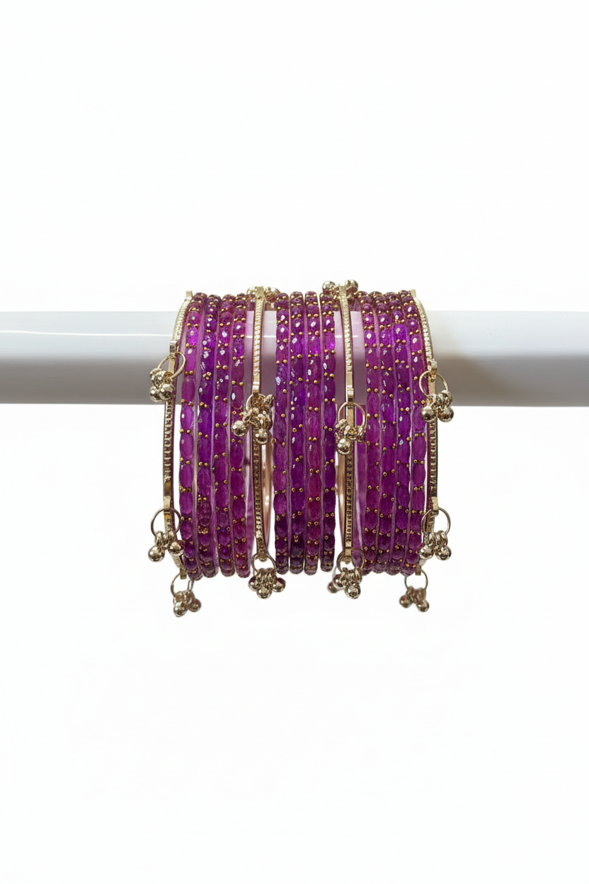 Viral Kashmiri Ghungroo Glass Bangle Set- Purple 2 dozen