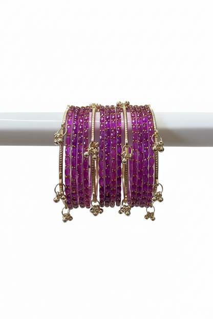 Viral Kashmiri Ghungroo Glass Bangle Set- Purple 2 dozen