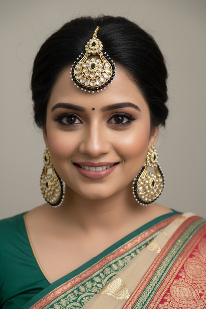 Mohini Black Earrings with Maang Tika