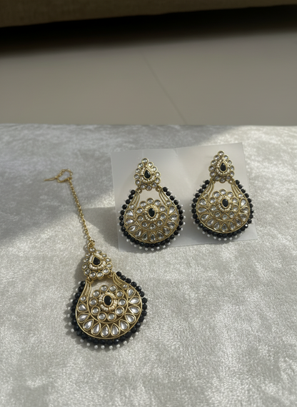 Mohini Black Earrings with Maang Tika