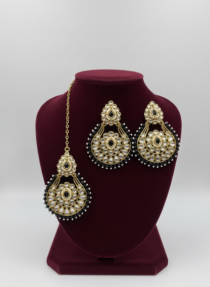 Mohini Black Earrings with Maang Tika