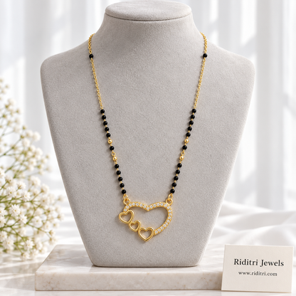 Aashna anti-tarnish open heart mangalsutra with AD stone heart and three little gold hearts