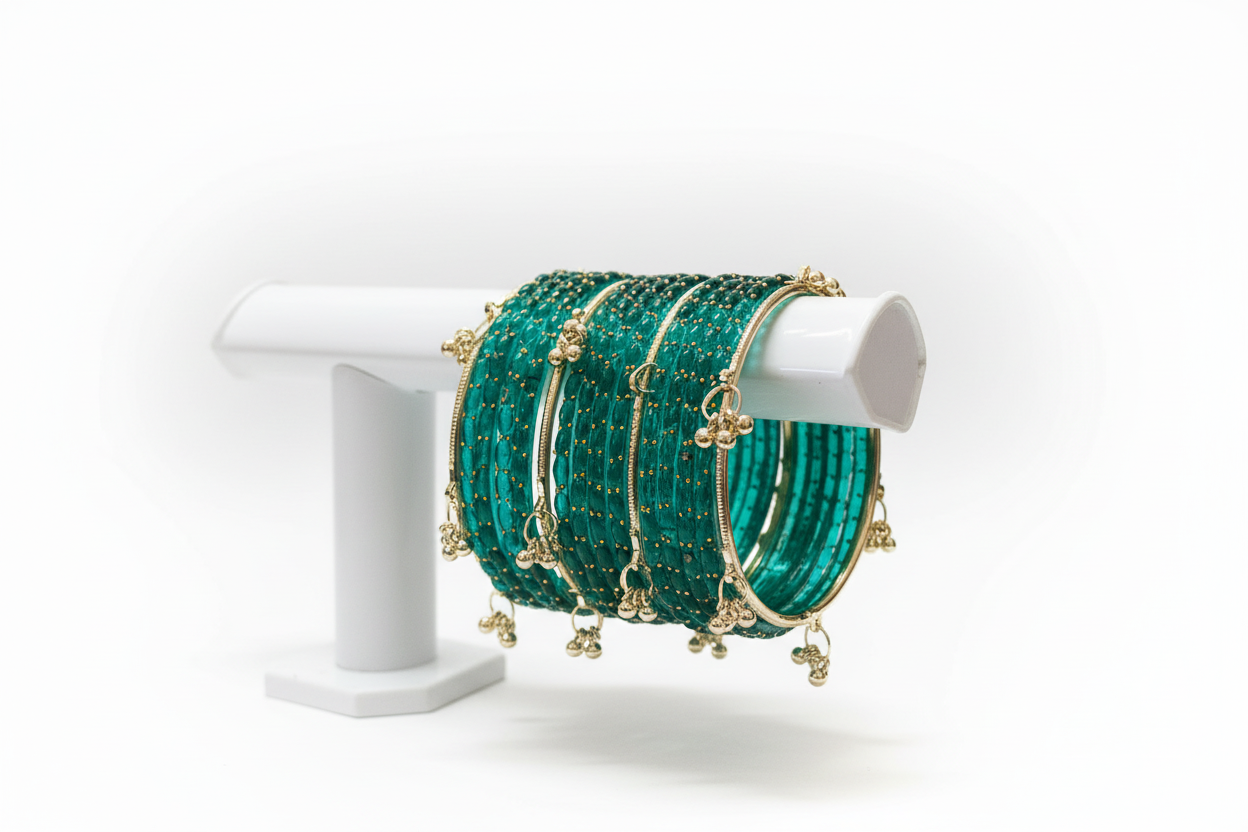 Viral Kashmiri Ghungroo Glass Bangle Set-Green 2 dozen