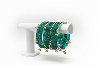 Viral Kashmiri Ghungroo Glass Bangle Set-Green 2 dozen
