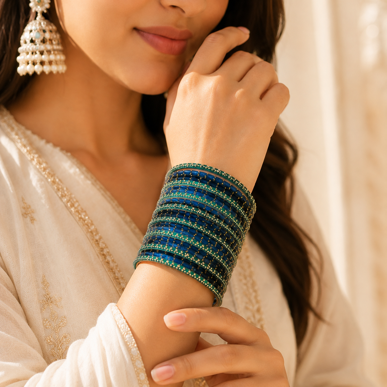 Viral Blue Raindrop Glass Bangles Set