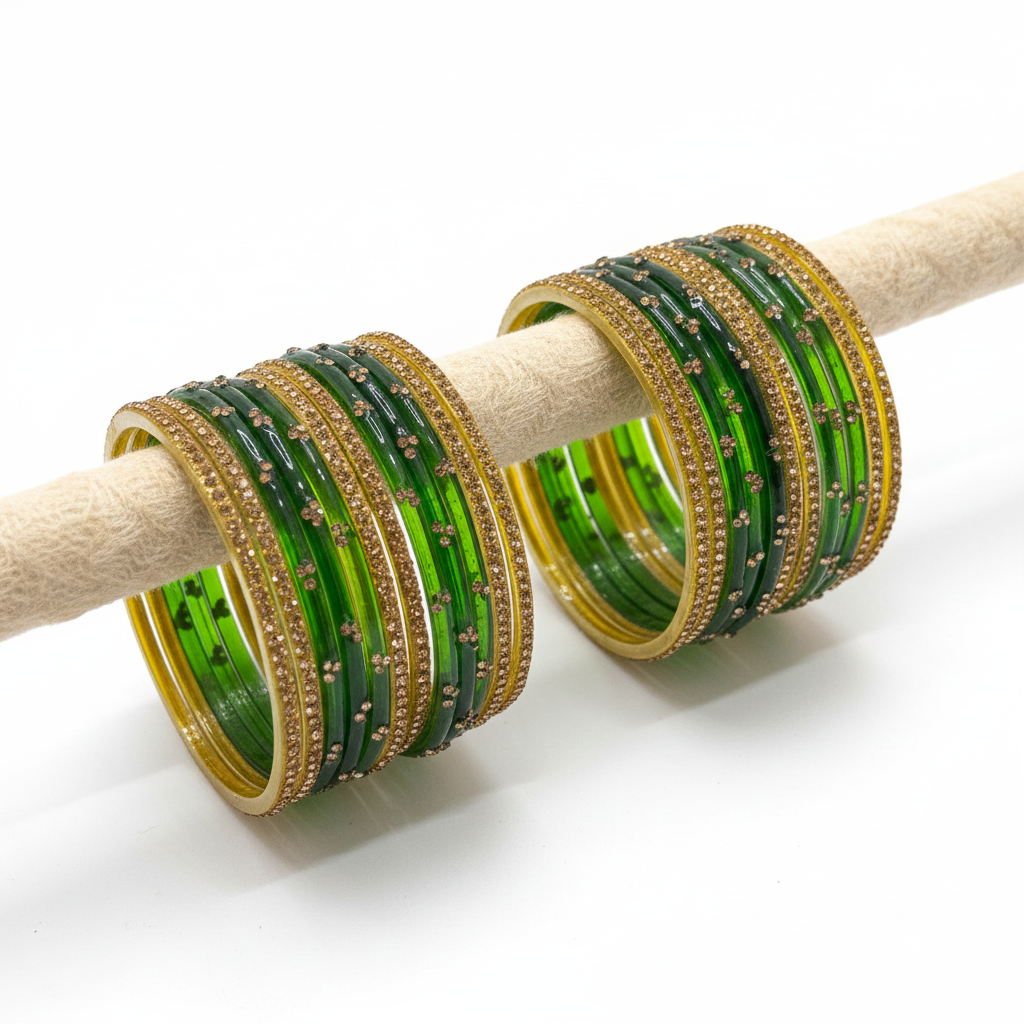 Viral Raindrop Green Glass Bangle Set_RDTGL