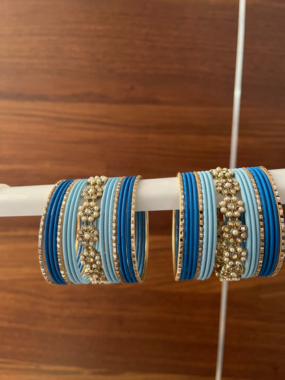 Blue Metal Bangle Set