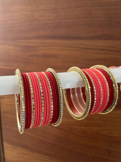 Red Pink Metal Bangle Set