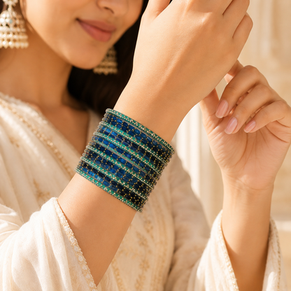 Viral Blue Raindrop Glass Bangles Set