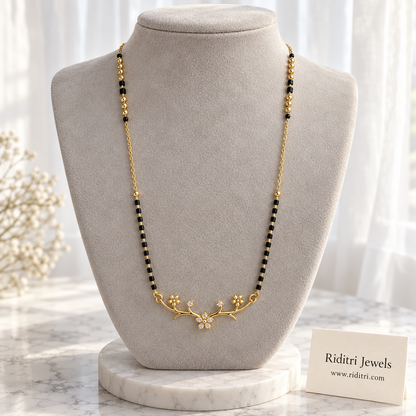 Daali anti-tarnish floral branch mangalsutra with AD stone flower and gold flowers