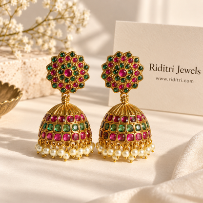 Anarkali Ruby Green Jhumka