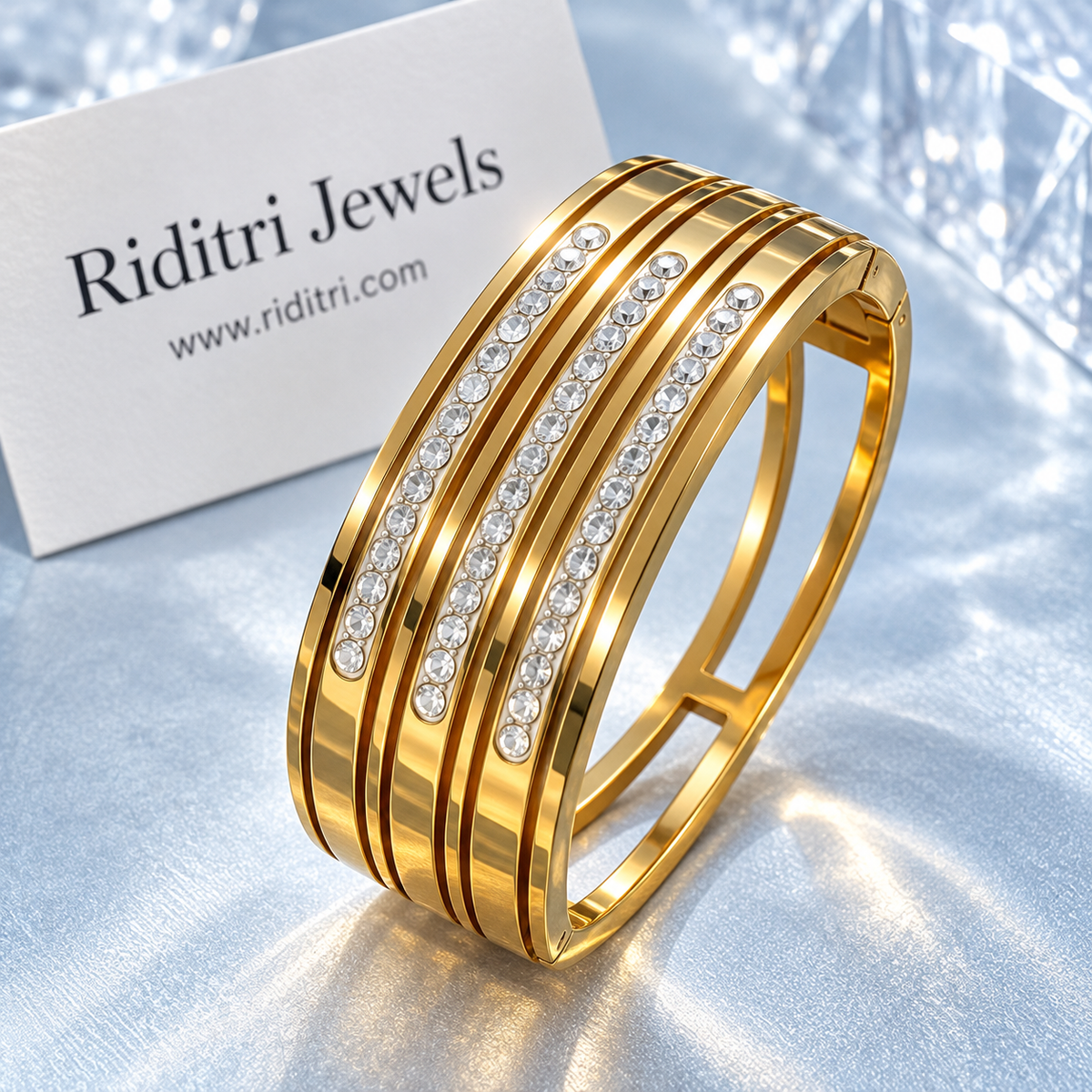 Gold-toned Aura Linea cuff with silver-toned channel of CZ stones