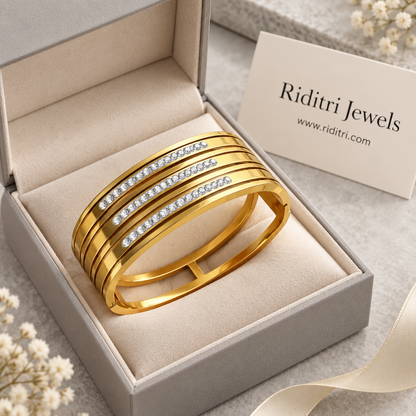 Aura Linea striped CZ bracelet in waterproof gold-toned stainless steel
