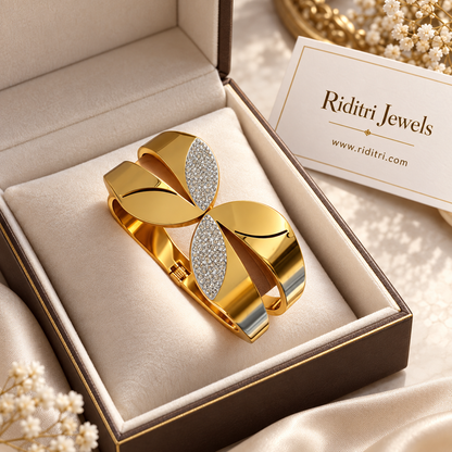 Sculptural Aura Petal openable bracelet with high-polish gold-toned petals
