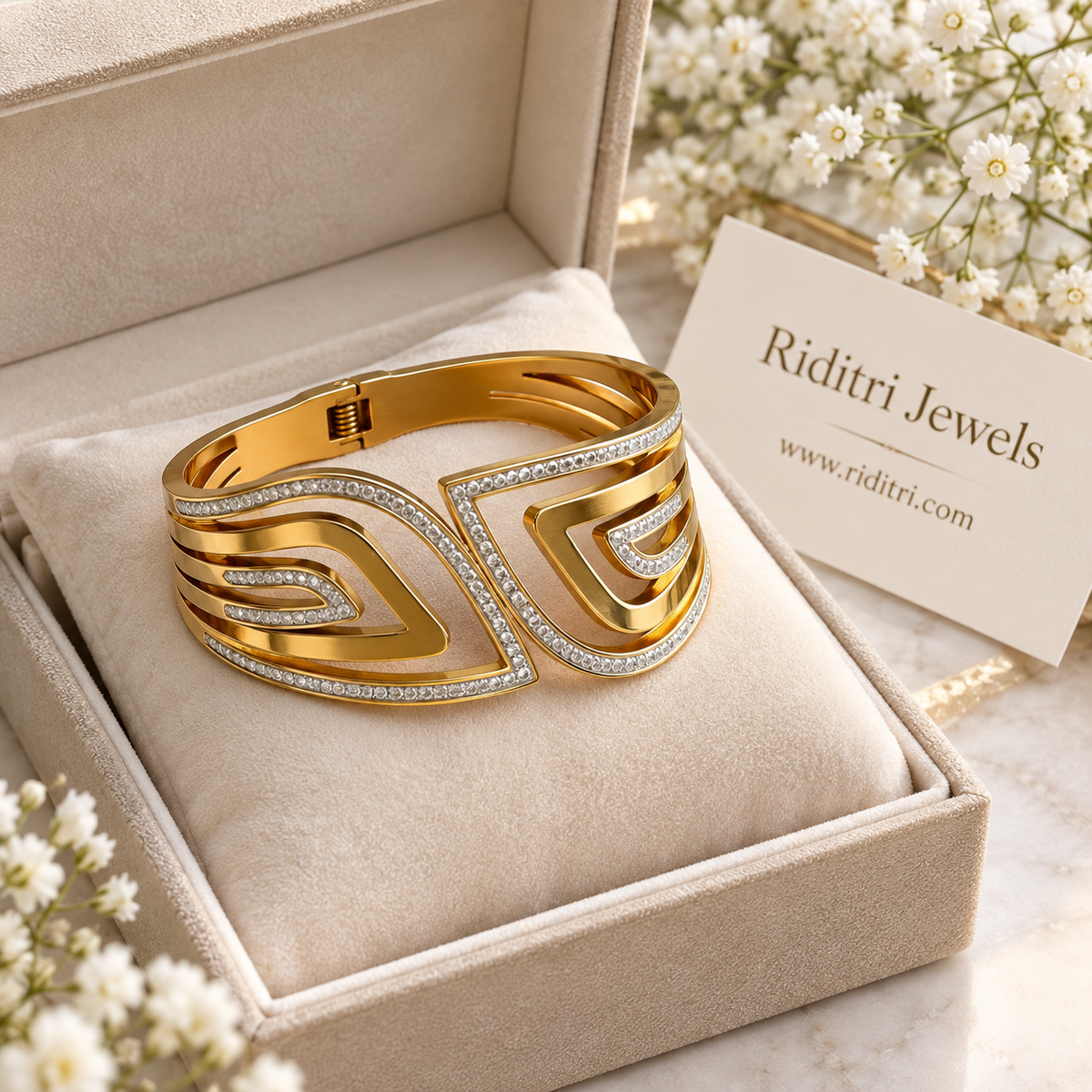 Aura Echo layered CZ bracelet in waterproof stainless steel by Riditri Jewels