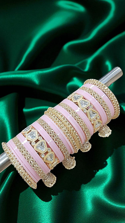 Bridal Kundan Baby Pink Gold Bangles Set