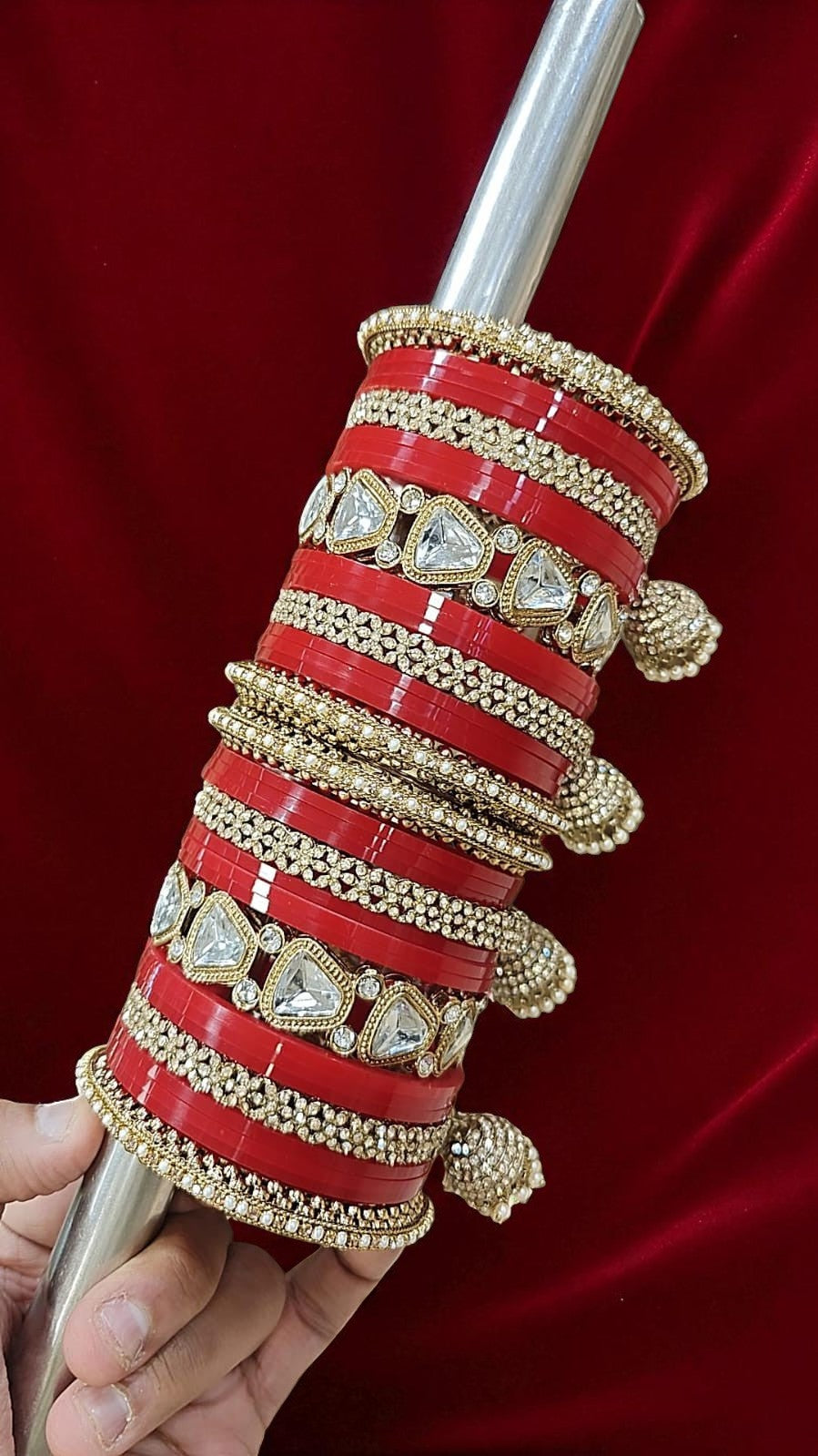 Bridal Kundan Red Bangles Set