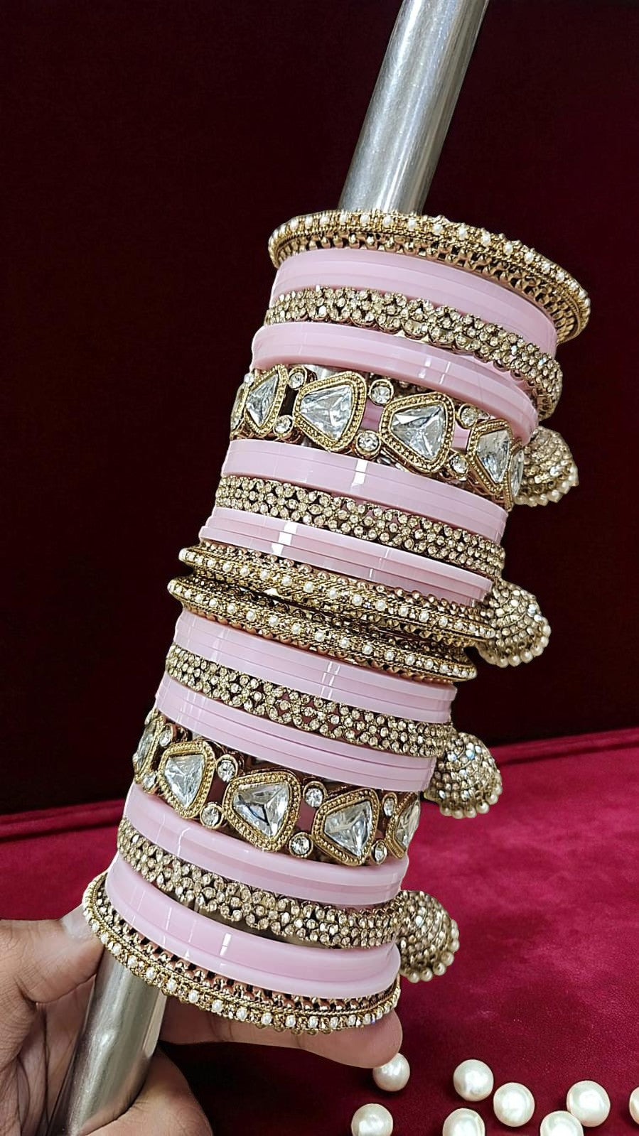 Bridal Kundan Baby Pink Bangles Set